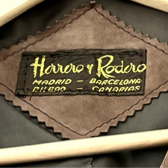 Vintage HERRERO Y RODERO Suede Leather Long Coat Button Sz L 60s 70s Barcelona - Picture 2 of 15